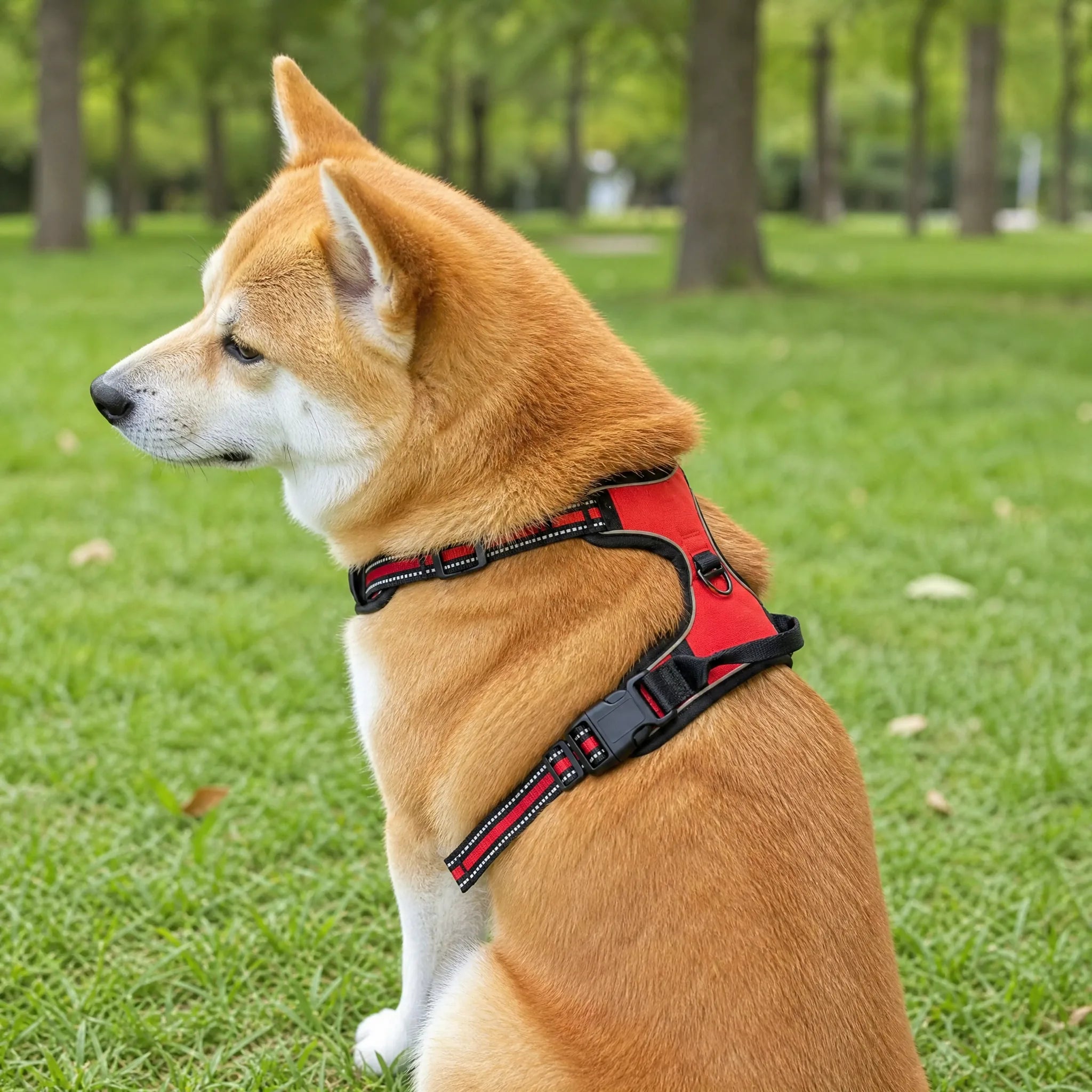 Cane con pettorina gilet riflettente soft e maniglia — lifestyle