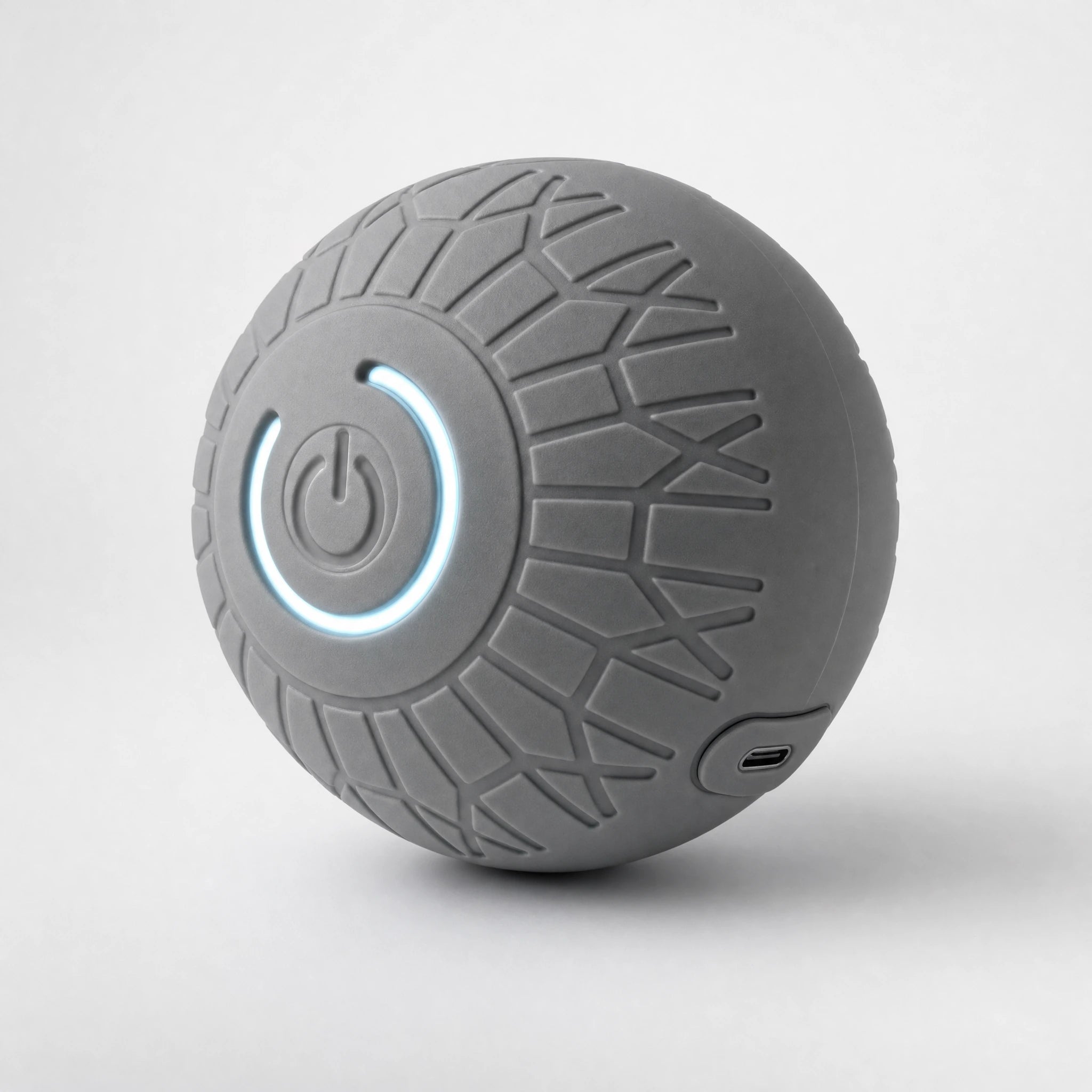 Palla robotica interattiva per cani colore grigio, sfondo bianco