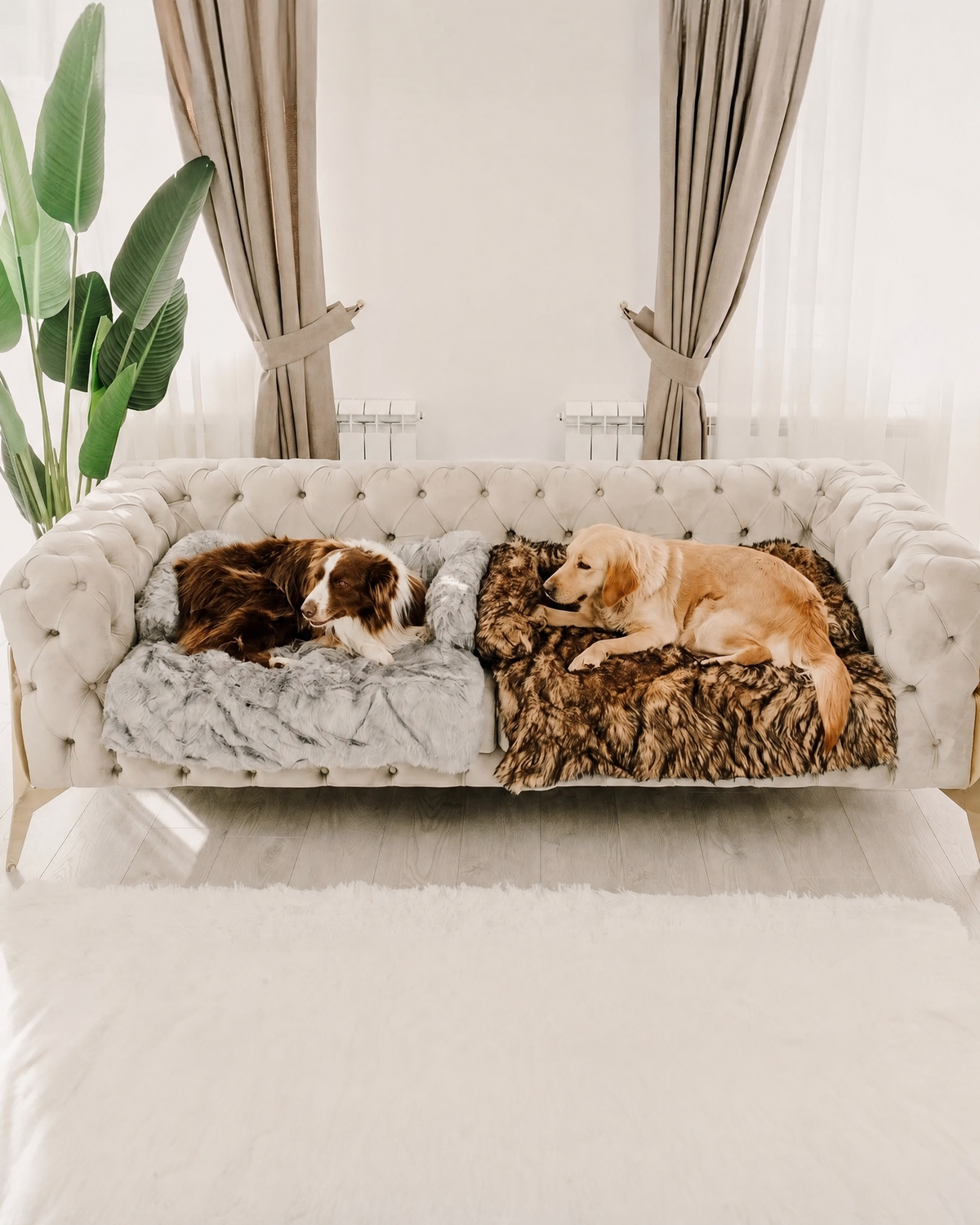 Copridivano per cani su divano, due cani
