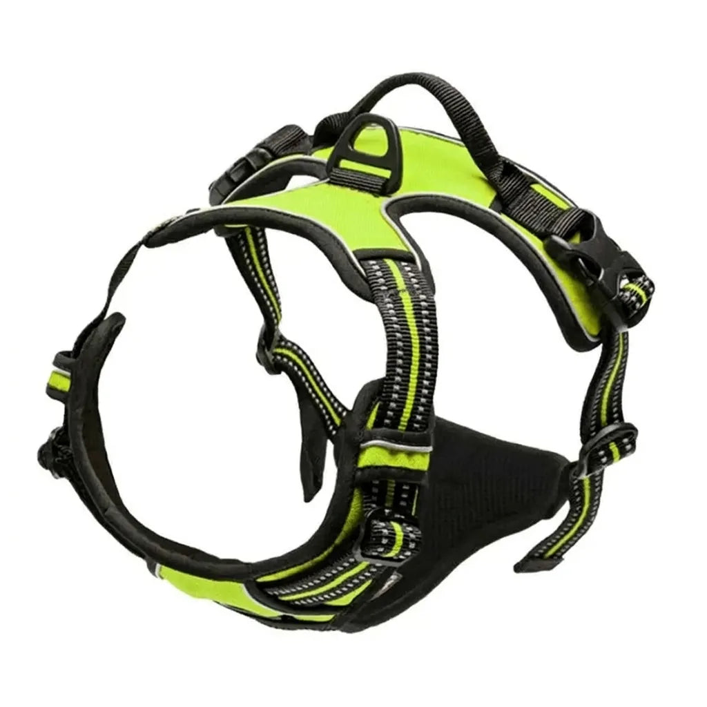 Pettorina anti-trazione per cani verde con clip frontale e maniglia