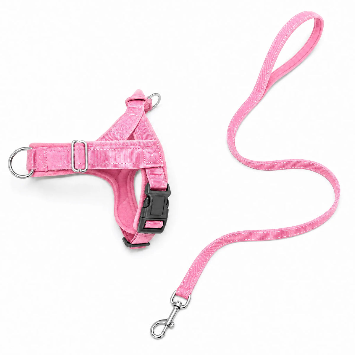 Set pettorina e guinzaglio antitrazione per cani, colore rosa, sfondo bianco