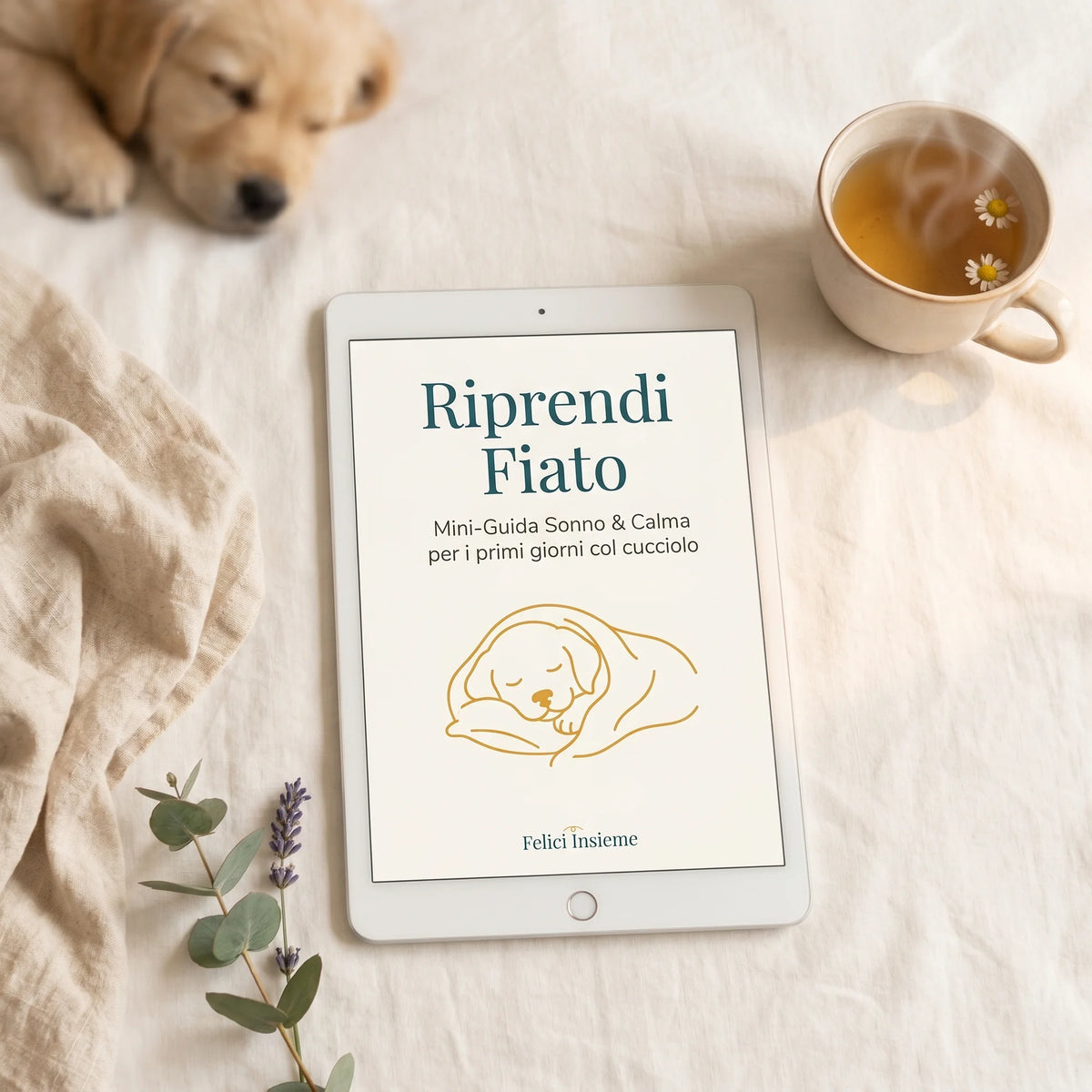 Riprendi Fiato — mini-guida digitale PDF per il sonno e la calma del cucciolo nei primi giorni, di Felici Insieme