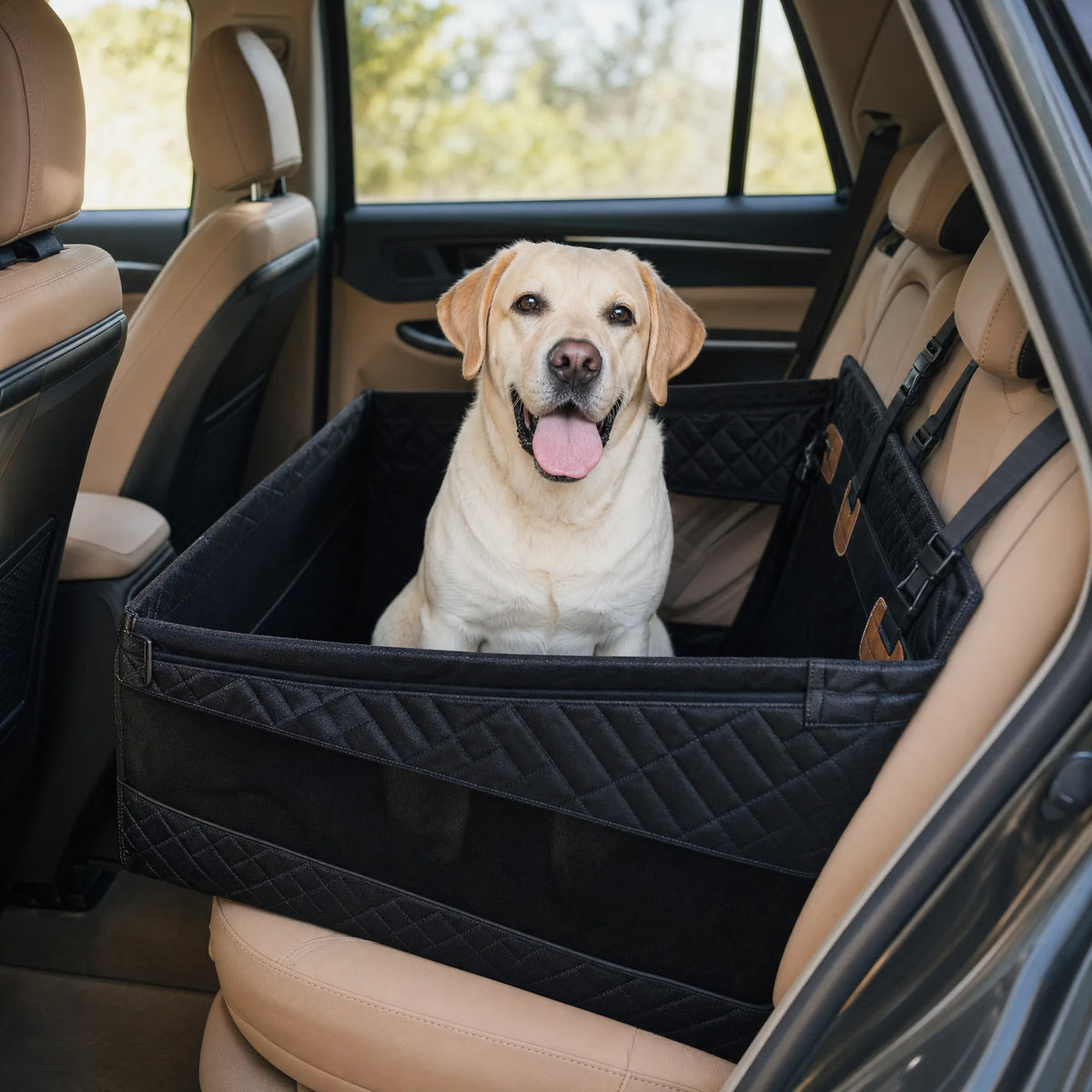 Cane golden retriever nel seggiolino auto cane FrontGuard Solo