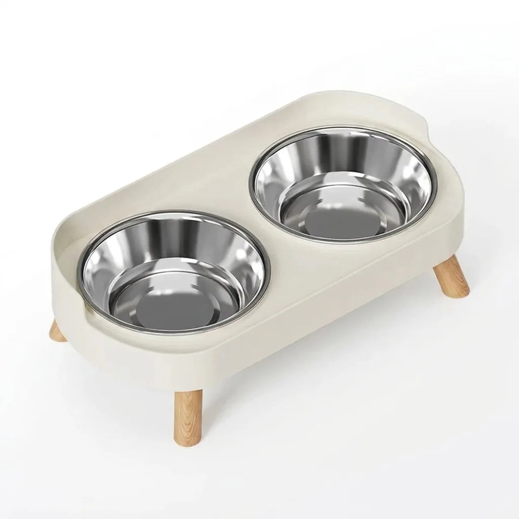 Stazione ciotole rialzate doppia per cani e gatti in acciaio inox, colore bianco