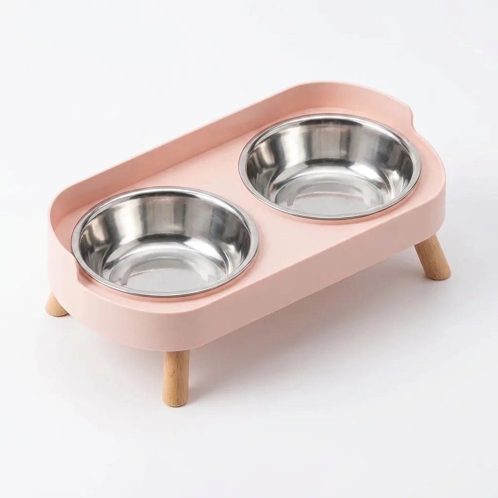 Stazione ciotole rialzate doppia per cani e gatti, colore rosa