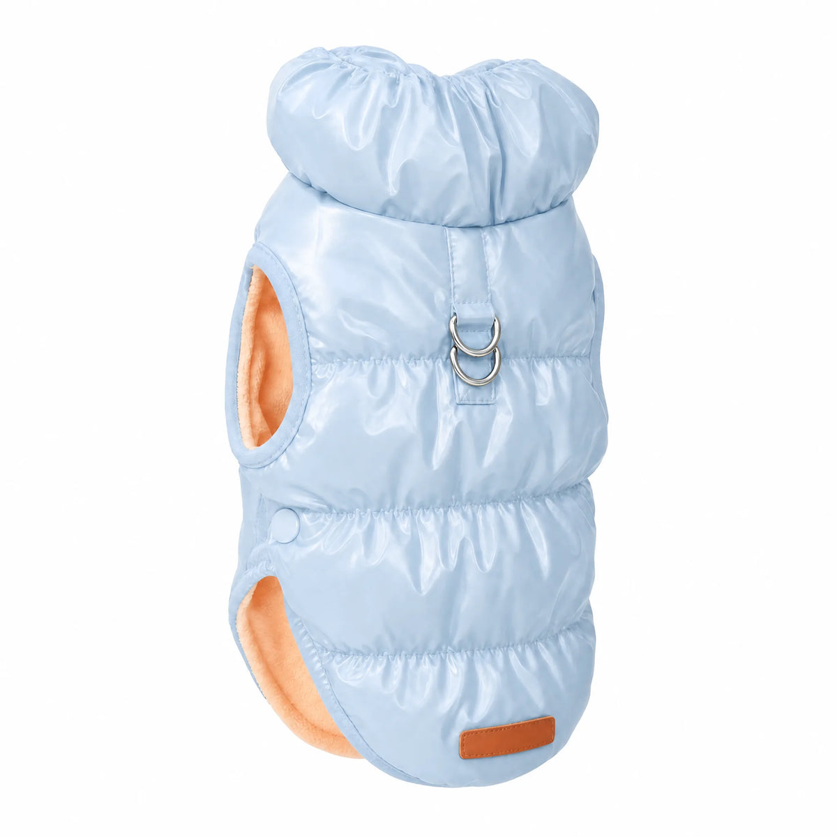Piumino cane azzurro su sfondo bianco