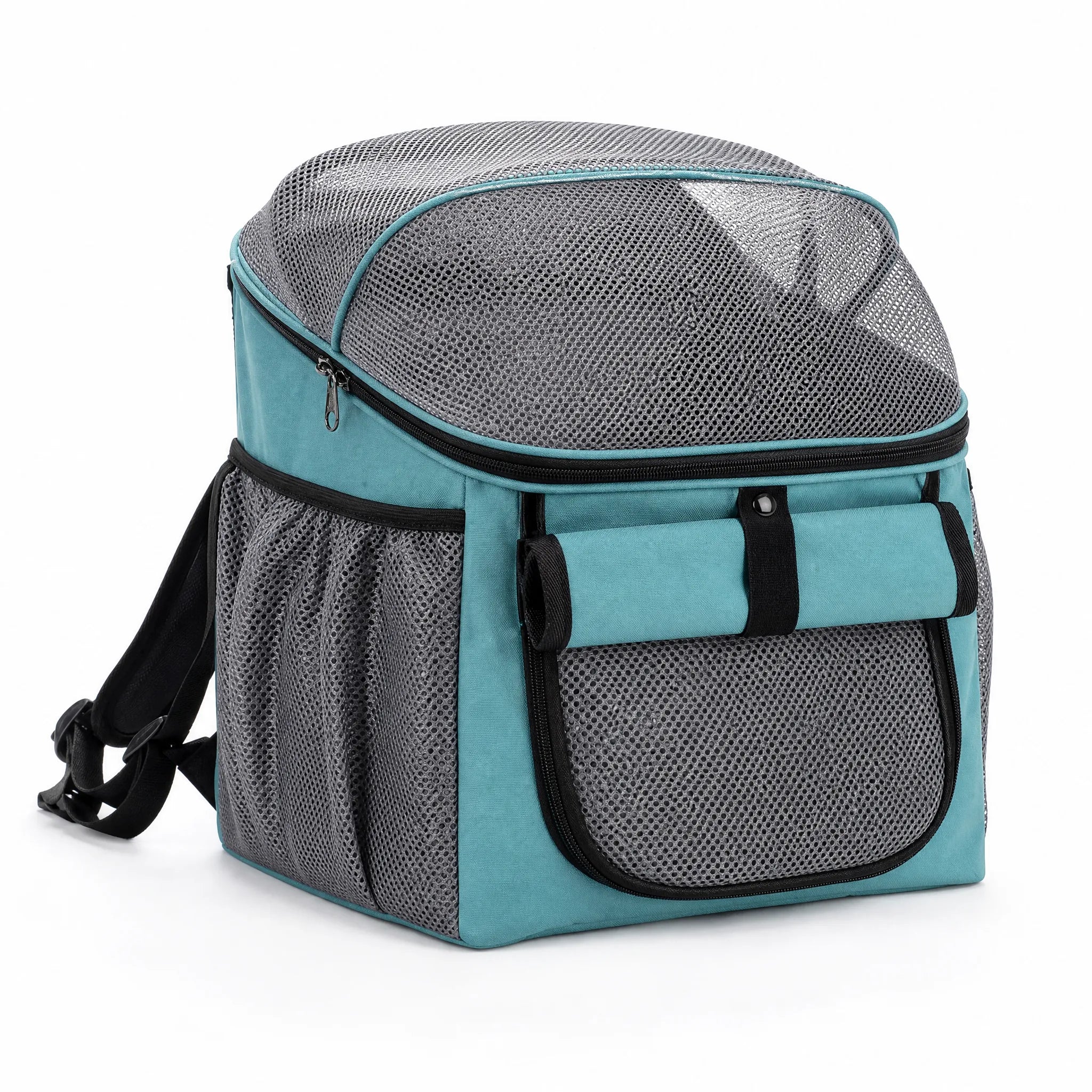 Cestino bici per cani variante blu teal con cupola in rete traspirante