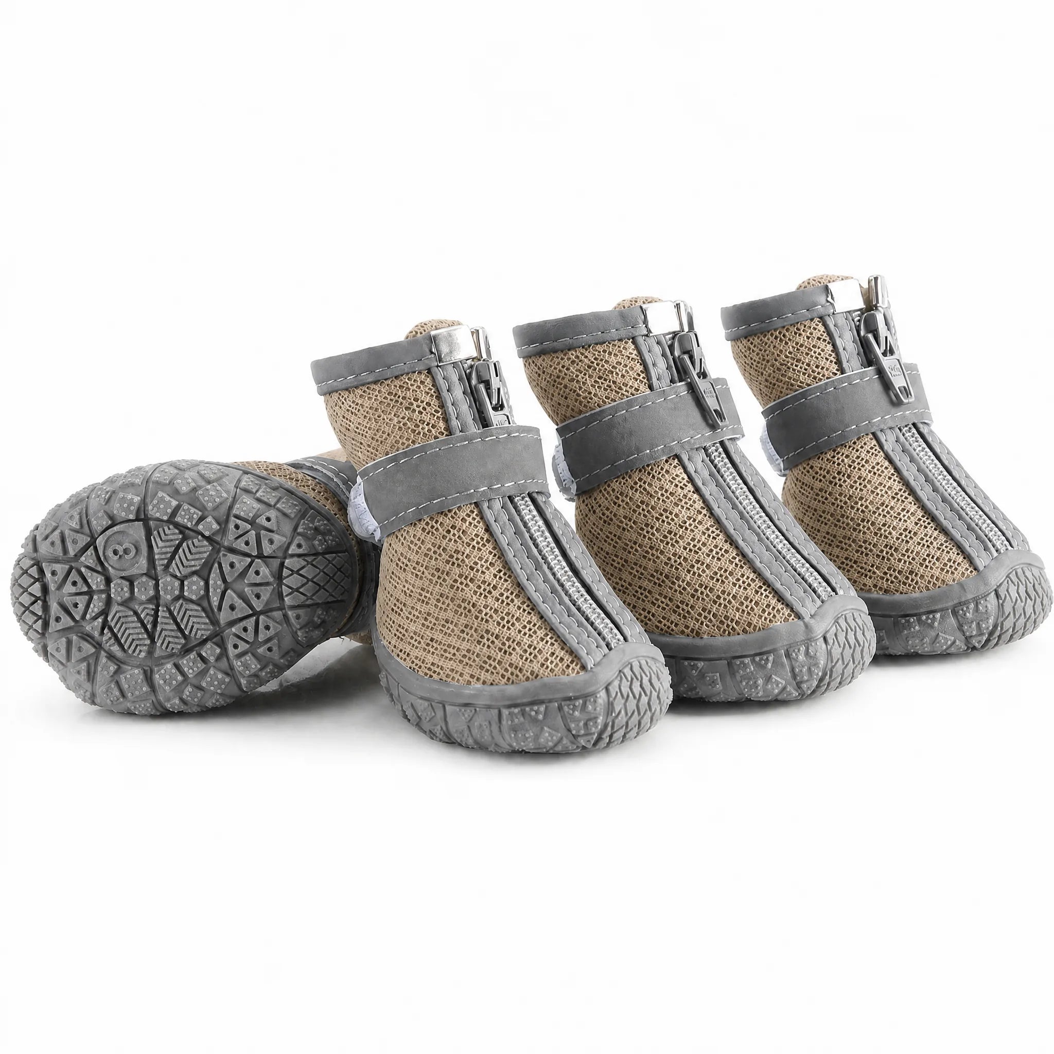 Scarpe cane mesh zip colore cachi set da 4