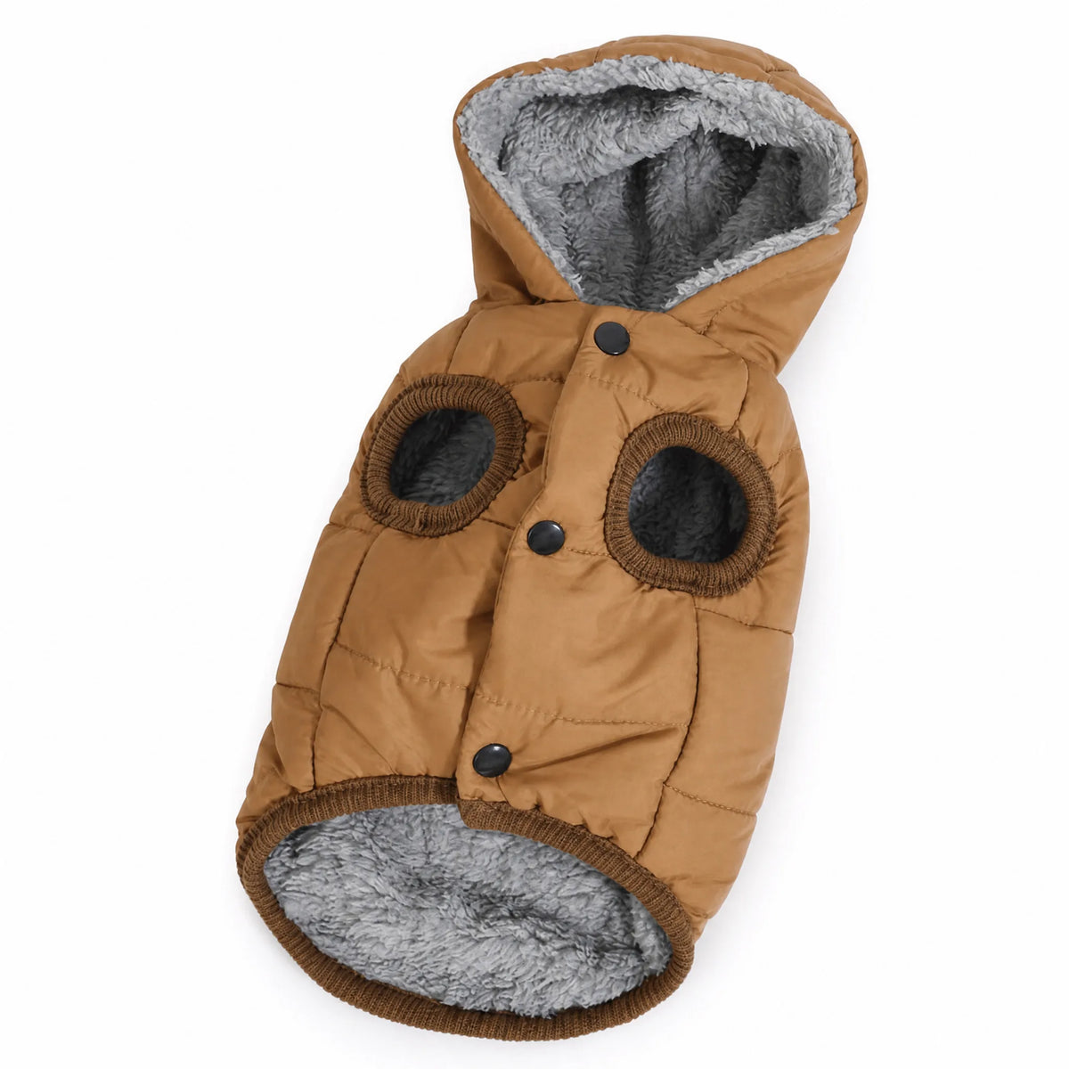 Cappottino cane imbottito cammello con cappuccio