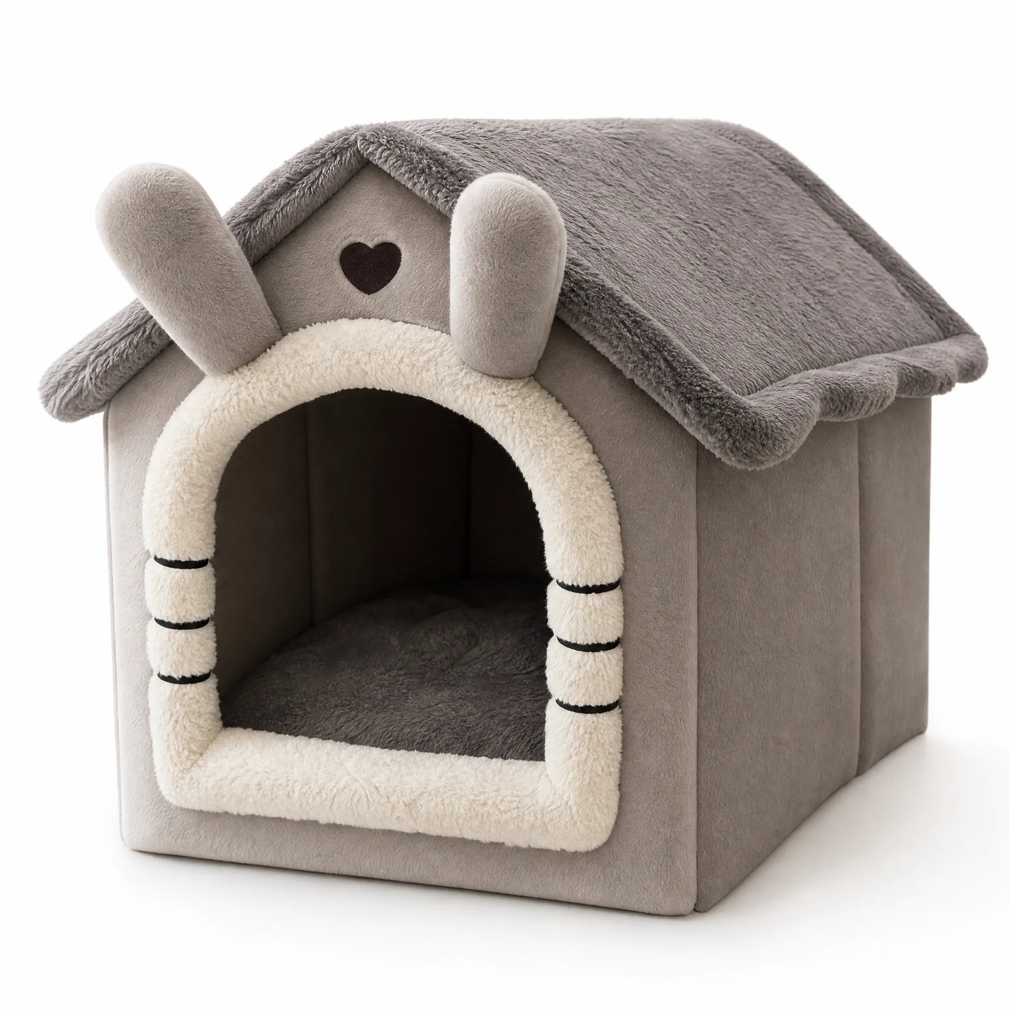 Cuccia cane coniglio grigio plush - studio bianco