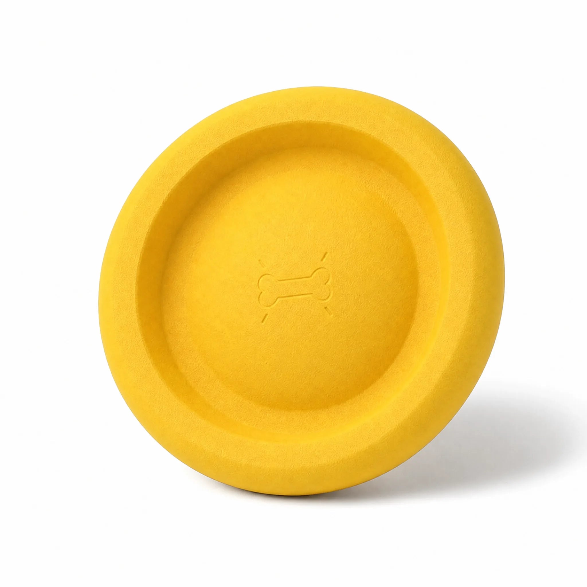 Frisbee EVA giallo per cani su fondo bianco