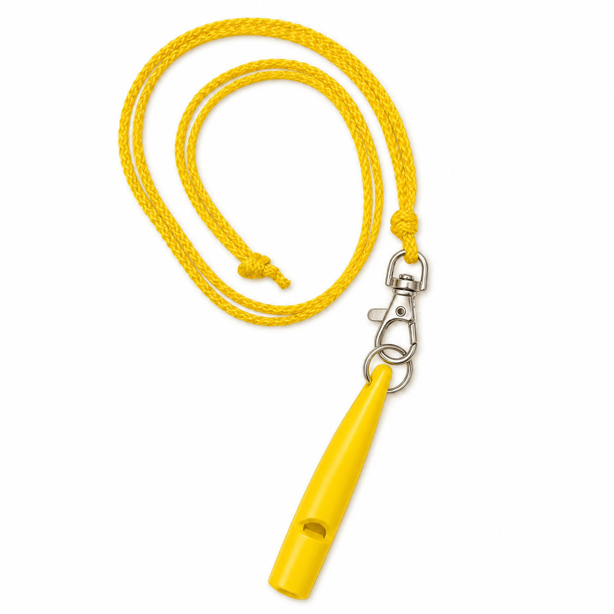 Fischietto per cani giallo con cordino in tinta e moschettone
