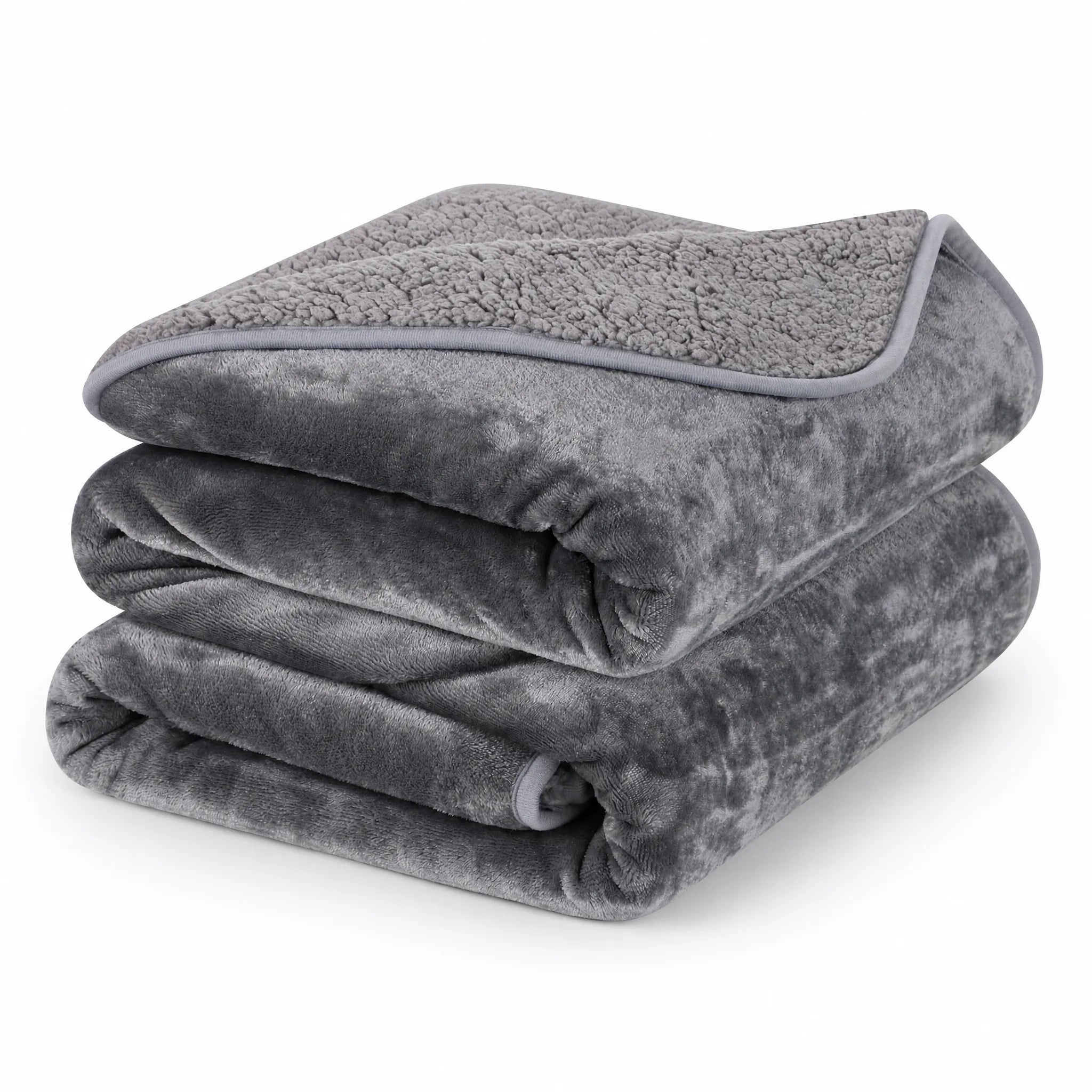 Copertina per cani in pile grigio scuro e grigio piegata