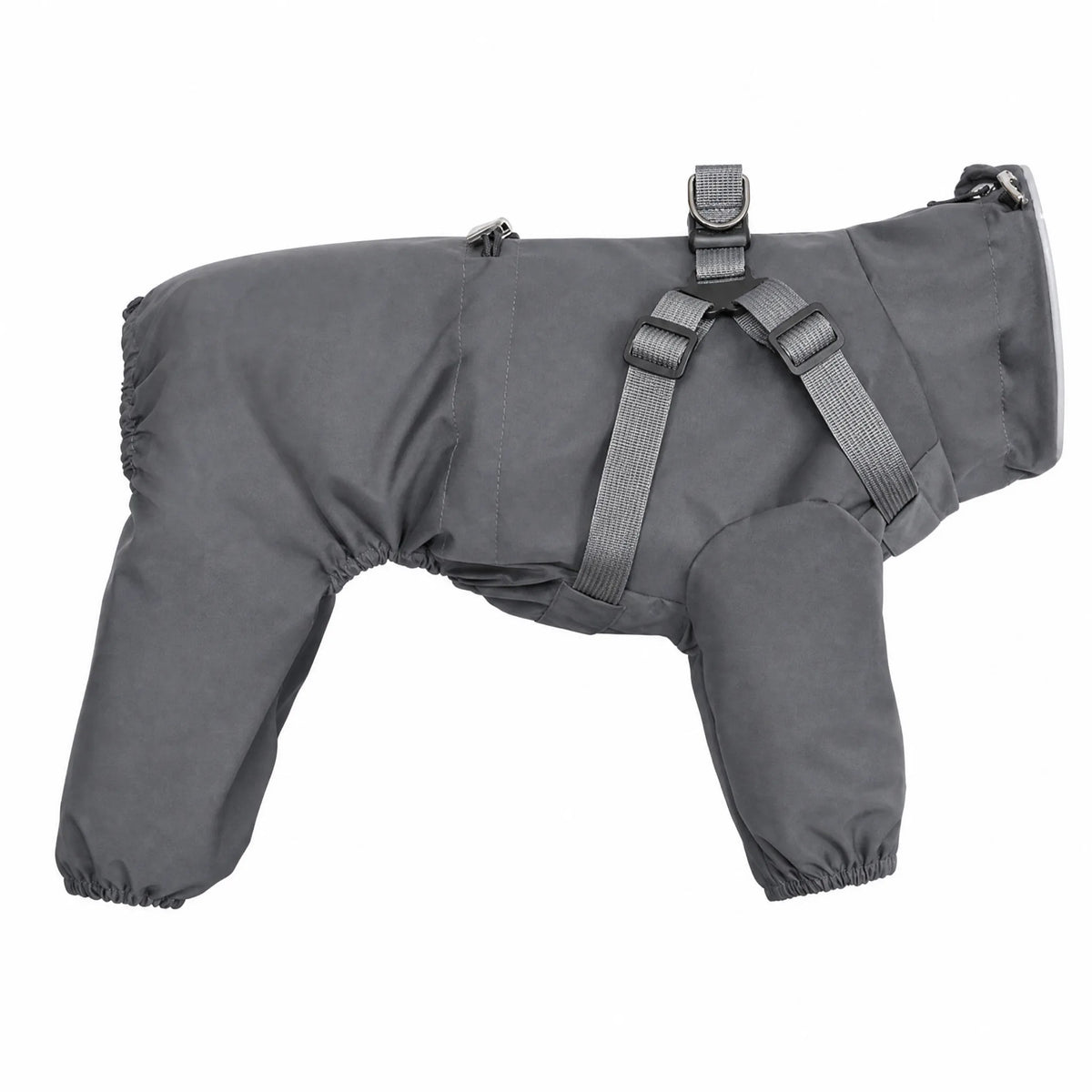 Impermeabile cane 4 zampe grigio con pettorina integrata — studio