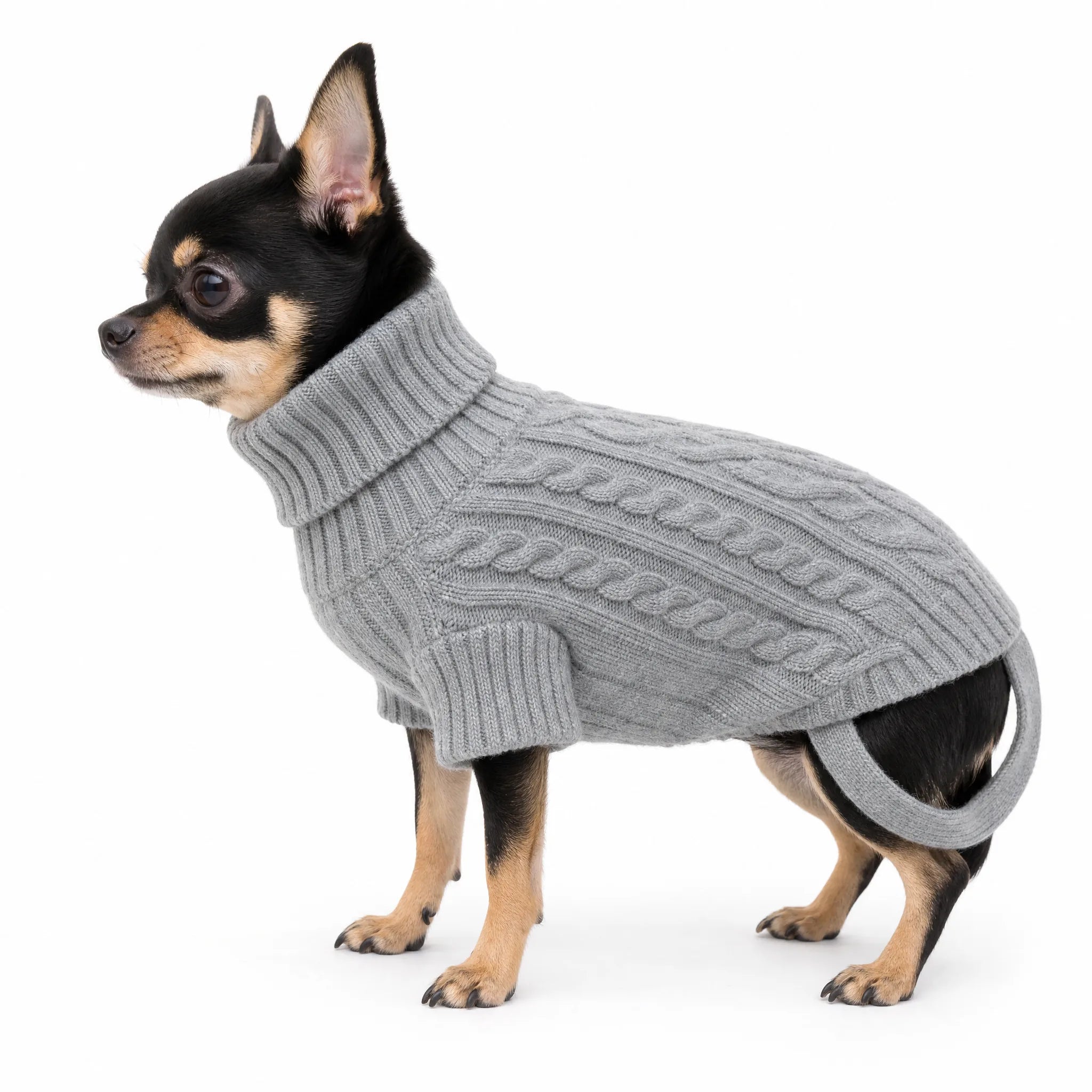 Maglione per cani dolcevita colore Grigio - vista laterale su sfondo bianco