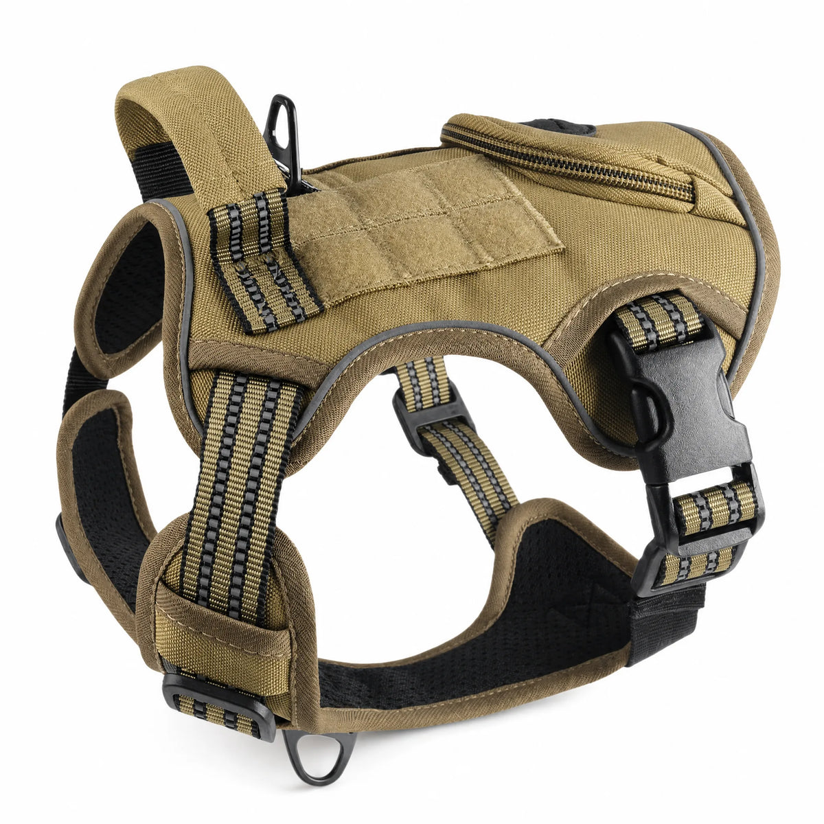Pettorina tattica militare cane colore kaki su sfondo bianco