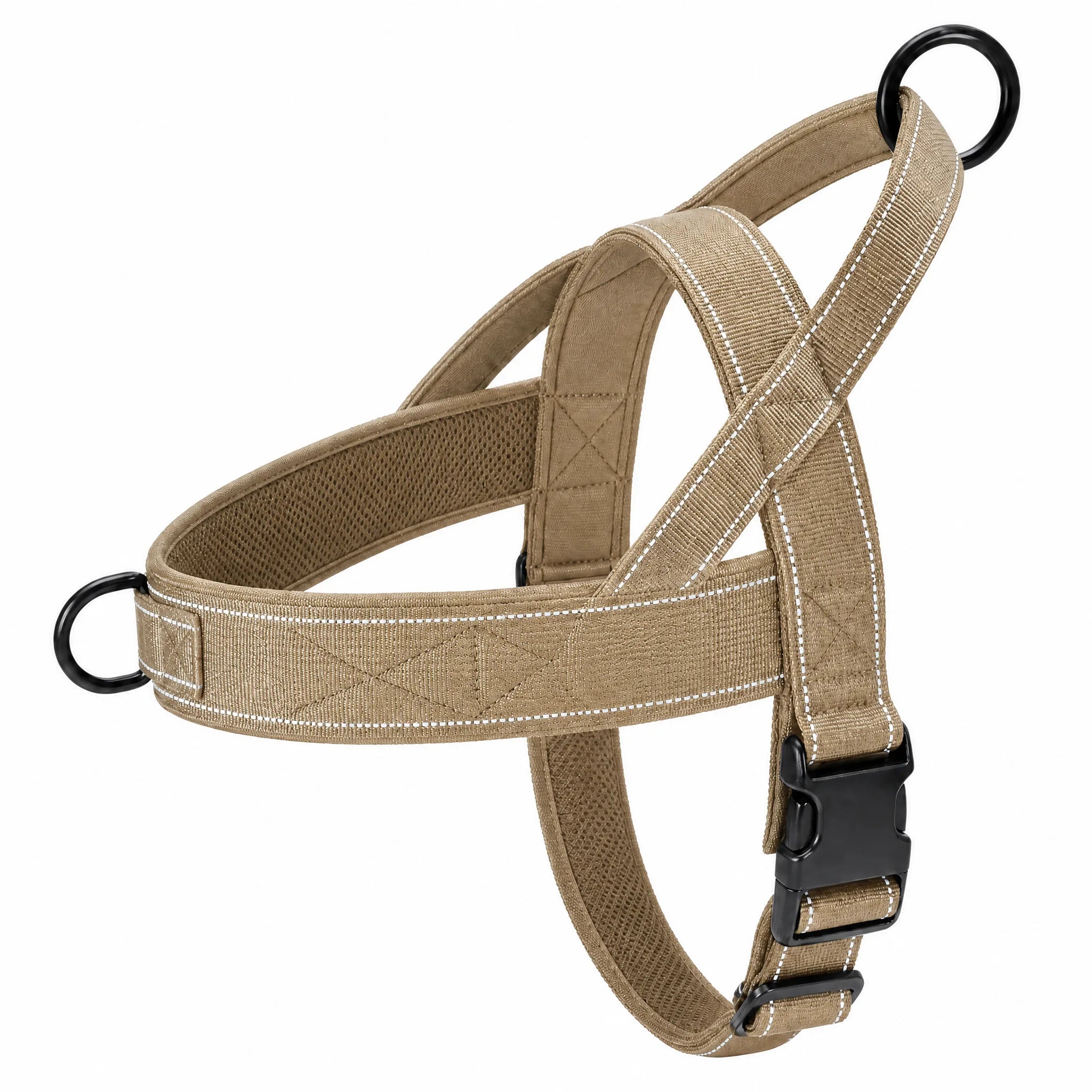 Pettorina tattica cane khaki sabbia nylon 1000D su sfondo bianco