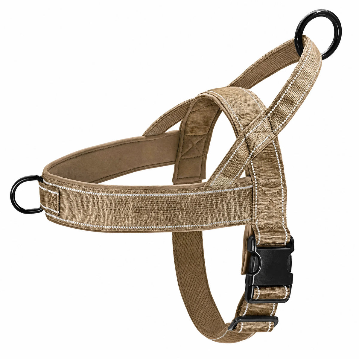 Pettorina no-pull cane colore khaki su bianco