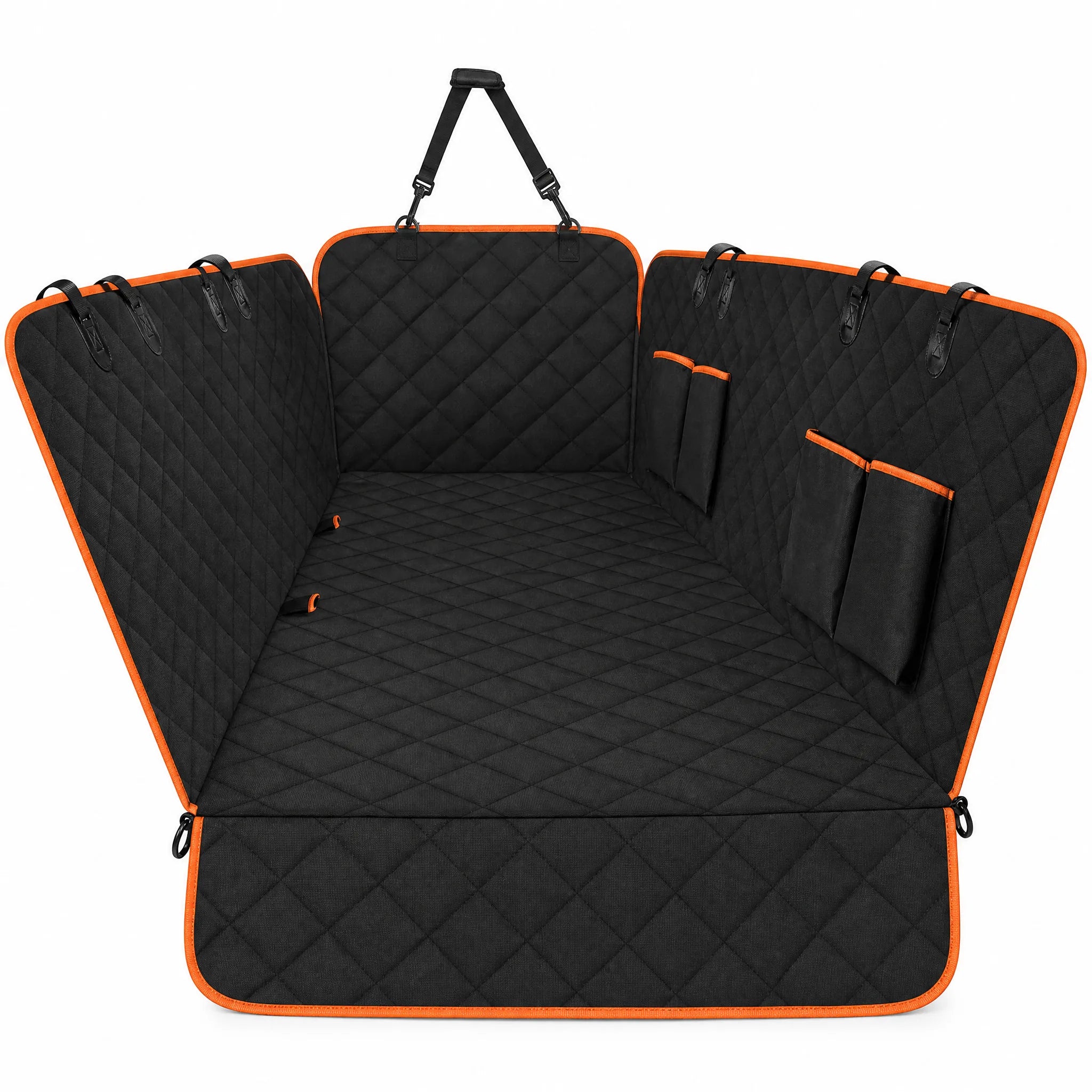 Coprisedile auto cane amaca nero bordo arancio