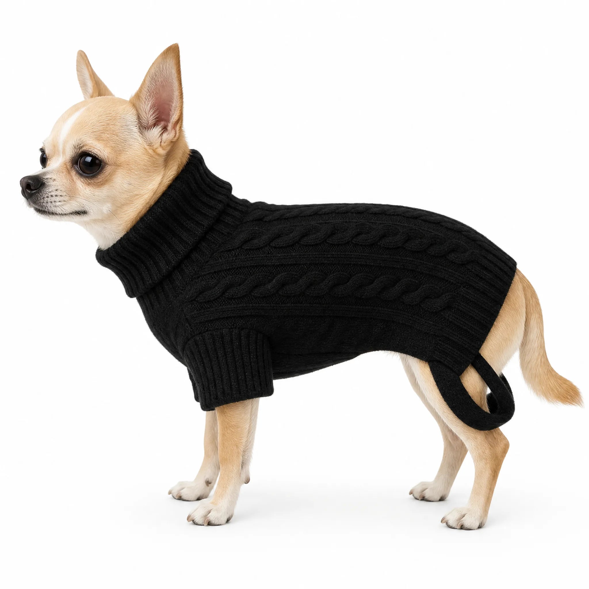 Maglione per cani dolcevita colore Nero - vista laterale su sfondo bianco