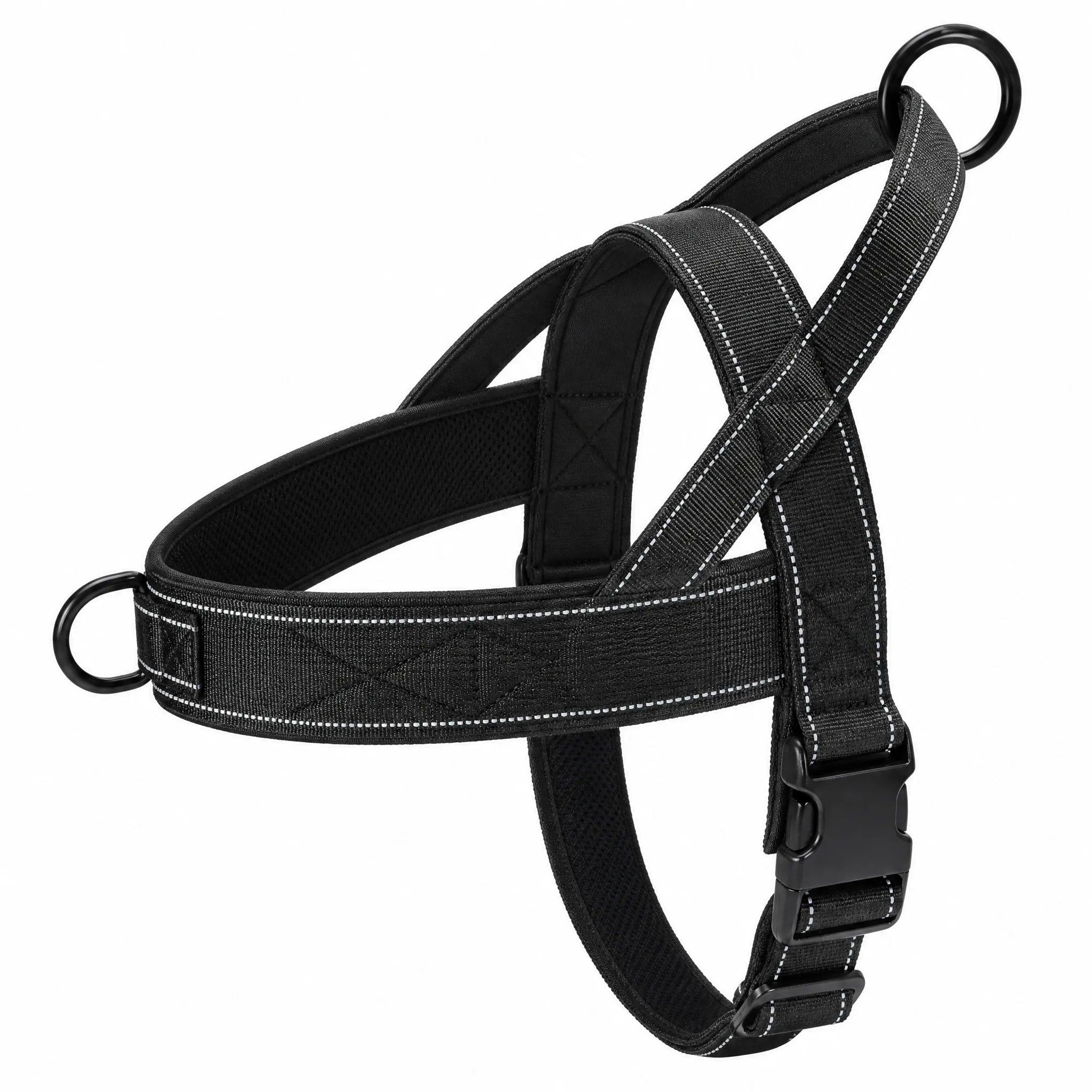 Pettorina tattica cane nera nylon 1000D studio — maniglia e doppio anello D
