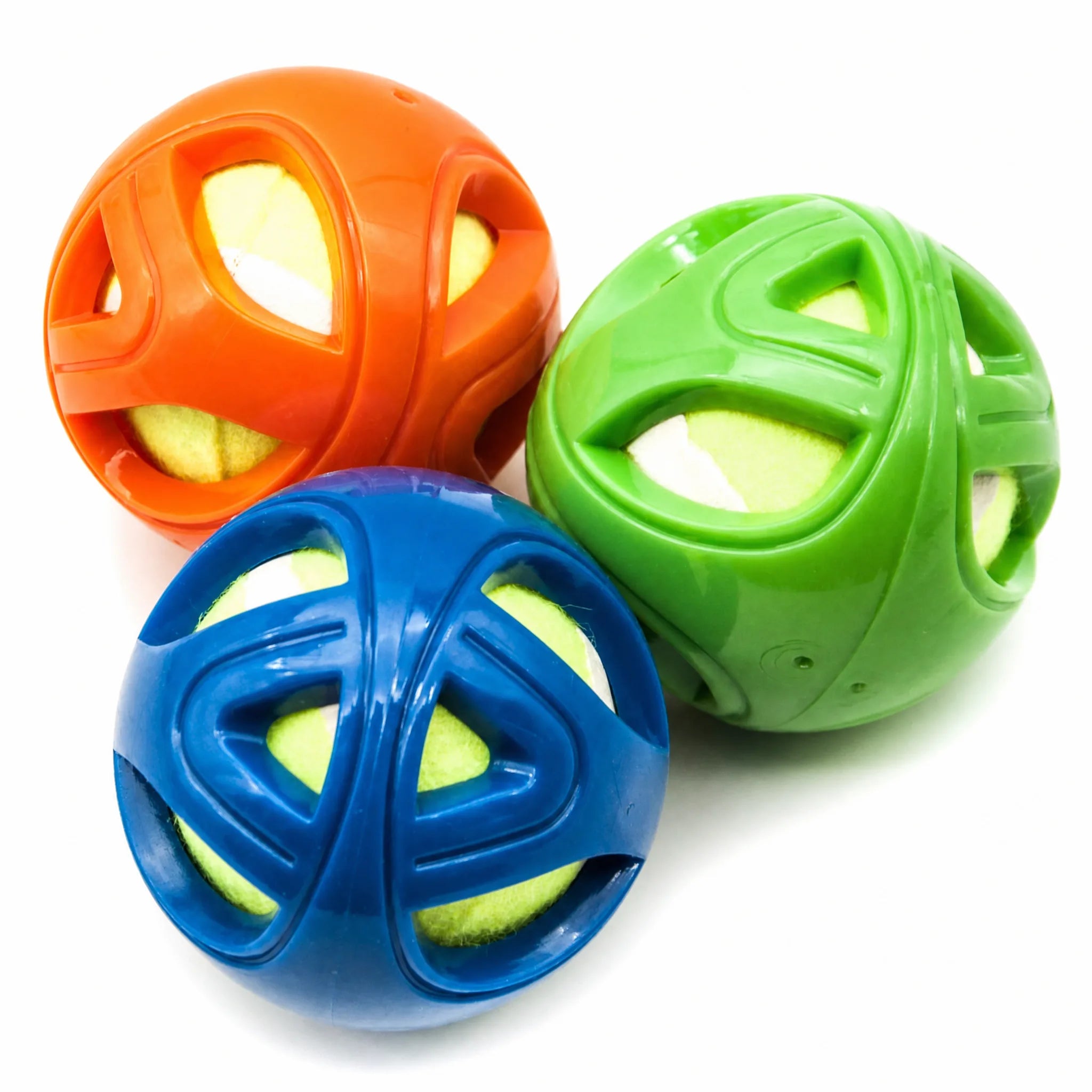Pack 3 palle cane gomma tennis arancio blu verde