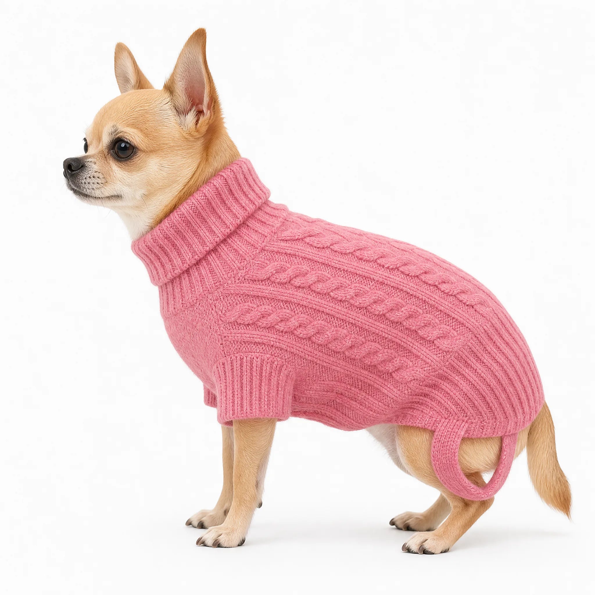 Maglione per cani dolcevita colore Rosa - vista laterale su sfondo bianco