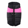 Gilet cane imbottito rosa e nero vista dorsale zip e anello D