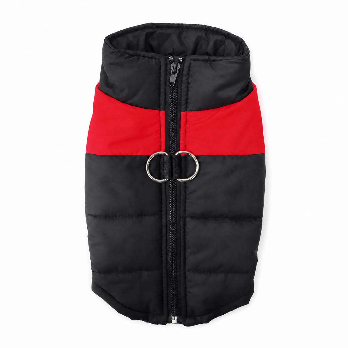 Gilet cane imbottito rosso e nero vista dorsale