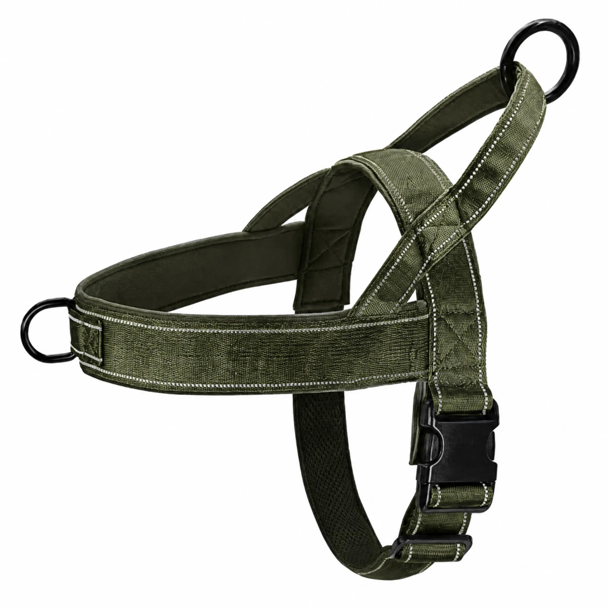 Pettorina no-pull cane colore verde militare su bianco