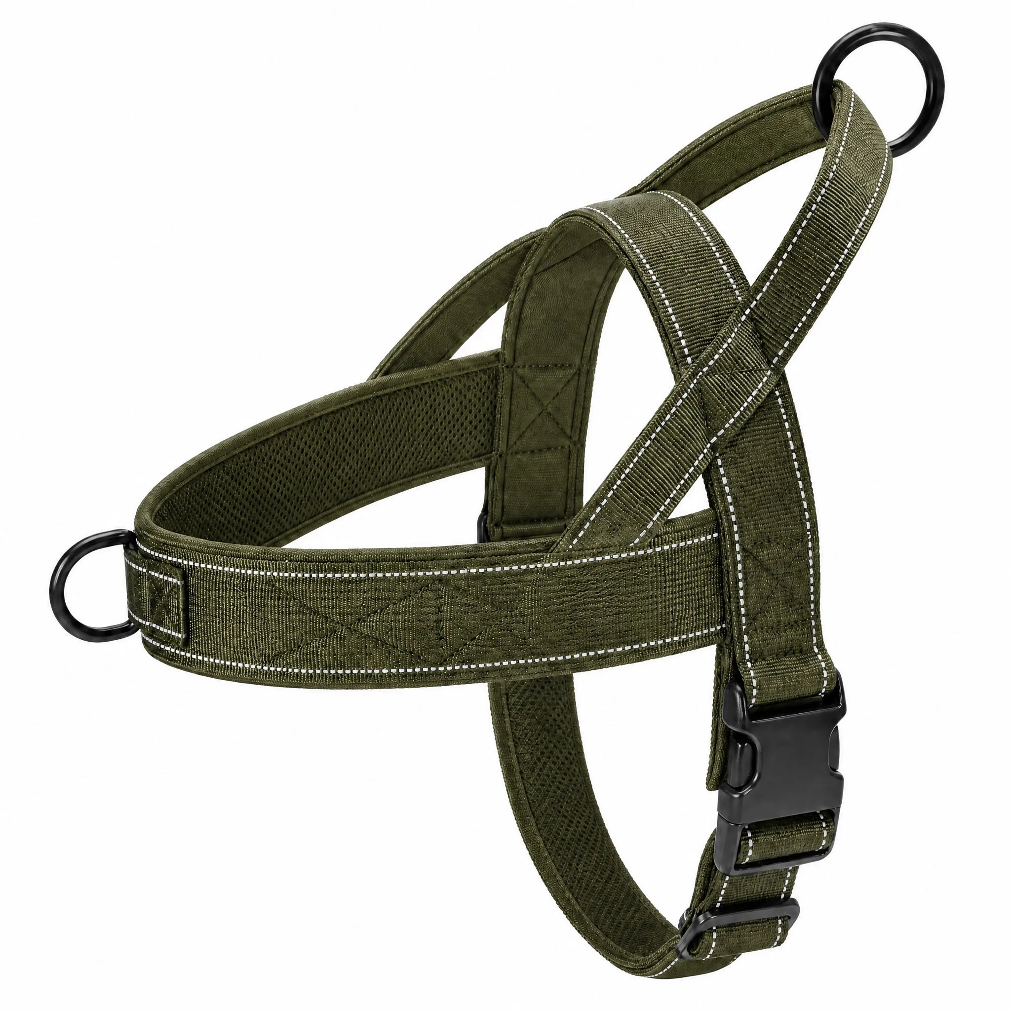 Pettorina tattica cane verde militare nylon 1000D su sfondo bianco