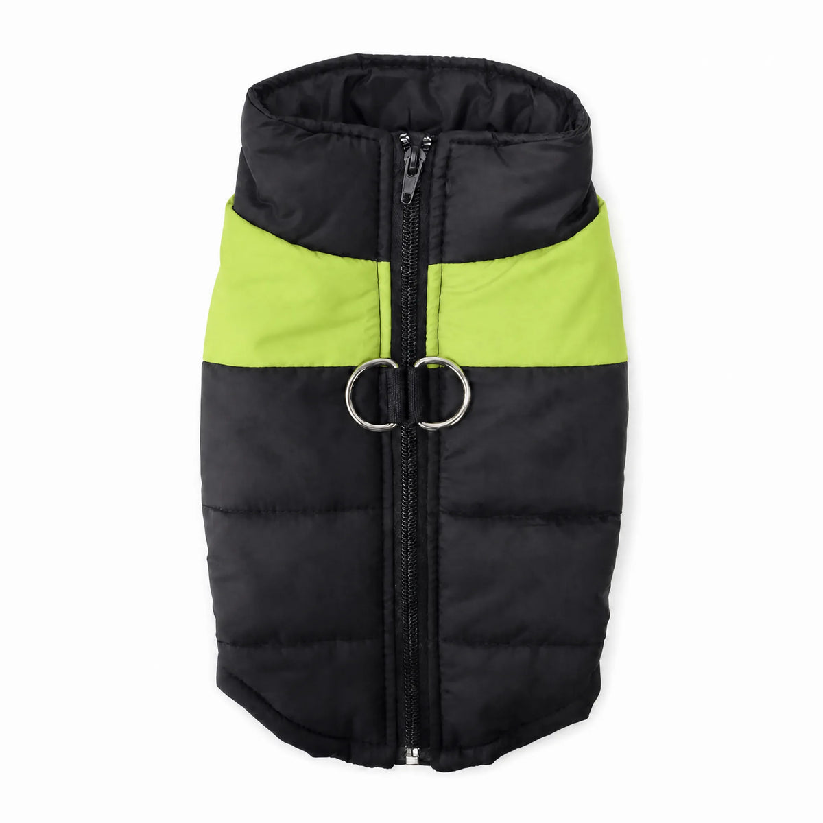 Gilet cane imbottito verde lime e nero vista dorsale