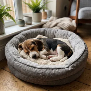 Cucciolo Beagle nel lettino