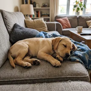 Cucciolo di Labrador rilassato sul divano
